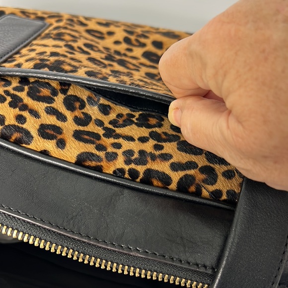 Fossil Black Leather Leopard Cheetah Print Handbag Satchel - Picture 7 of 16